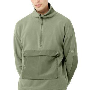 Alo Yoga Mens 1/2 Zip Mammoth Polar Pullover Top in Light Green Athleisure Large